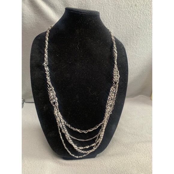 Layered Silver-Tone Multi-Strand Chain Necklace 38" Lobster Clasp Closure - Picture 1 of 7